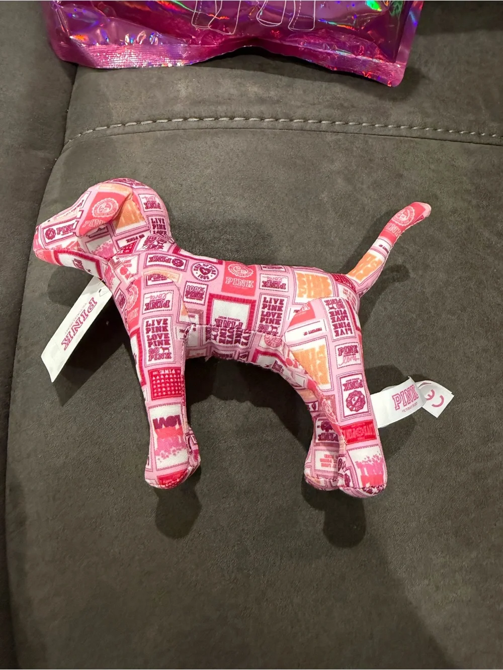 PINK Victoria's Secret Pink Patterned Plush Dog Accent